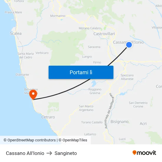 Cassano All'Ionio to Sangineto map