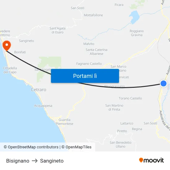Bisignano to Sangineto map
