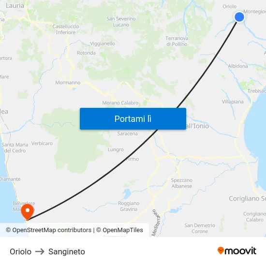 Oriolo to Sangineto map