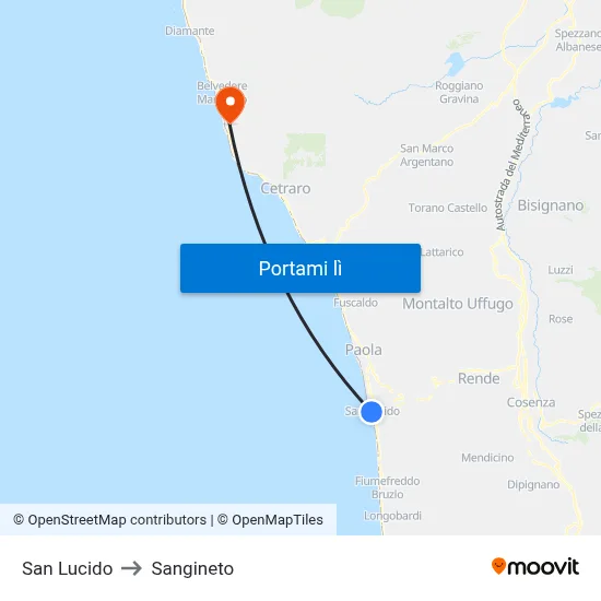 San Lucido to Sangineto map
