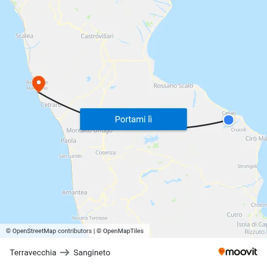 Terravecchia to Sangineto map