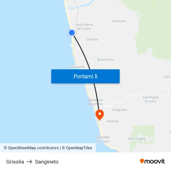 Grisolia to Sangineto map