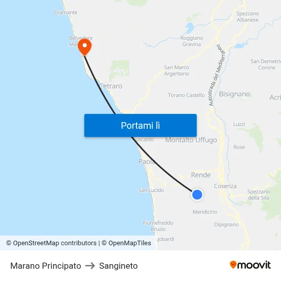 Marano Principato to Sangineto map