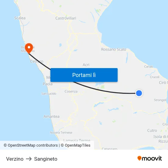 Verzino to Sangineto map
