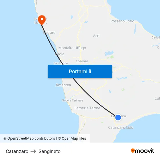 Catanzaro to Sangineto map
