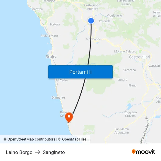 Laino Borgo to Sangineto map