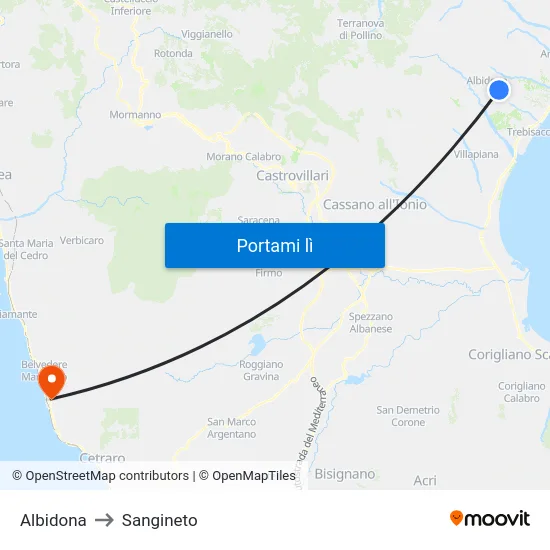 Albidona to Sangineto map