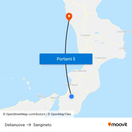 Delianuova to Sangineto map