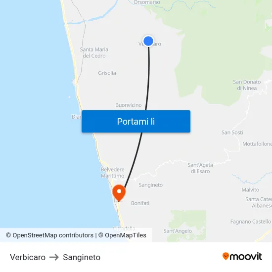 Verbicaro to Sangineto map