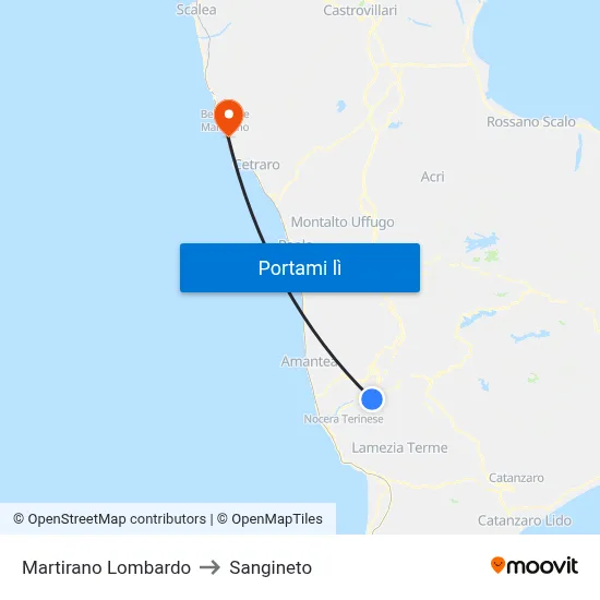 Martirano Lombardo to Sangineto map