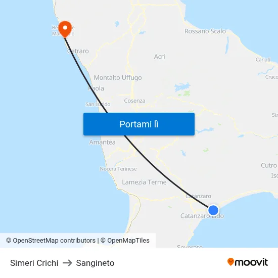 Simeri Crichi to Sangineto map