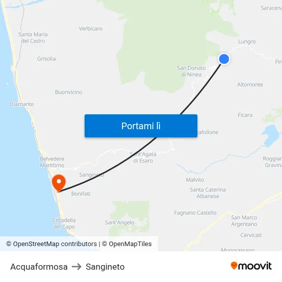 Acquaformosa to Sangineto map