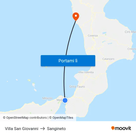 Villa San Giovanni to Sangineto map