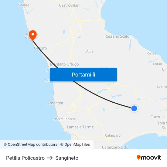 Petilia Policastro to Sangineto map