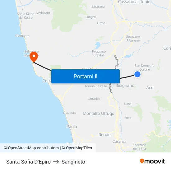 Santa Sofia D'Epiro to Sangineto map