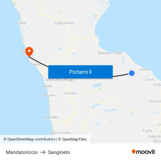 Mandatoriccio to Sangineto map