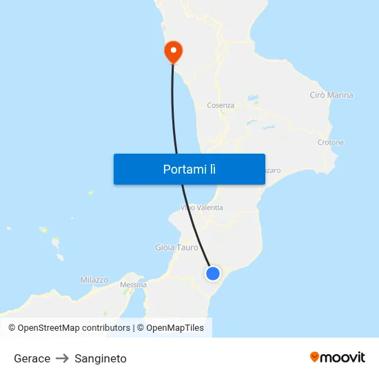 Gerace to Sangineto map