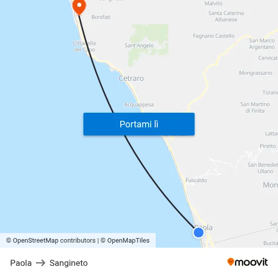 Paola to Sangineto map