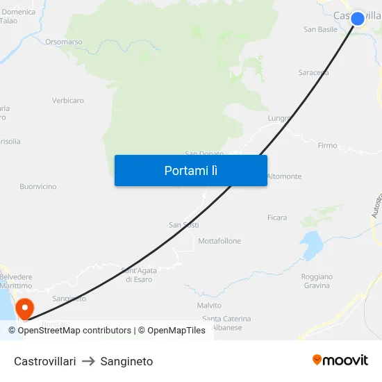 Castrovillari to Sangineto map