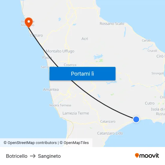 Botricello to Sangineto map
