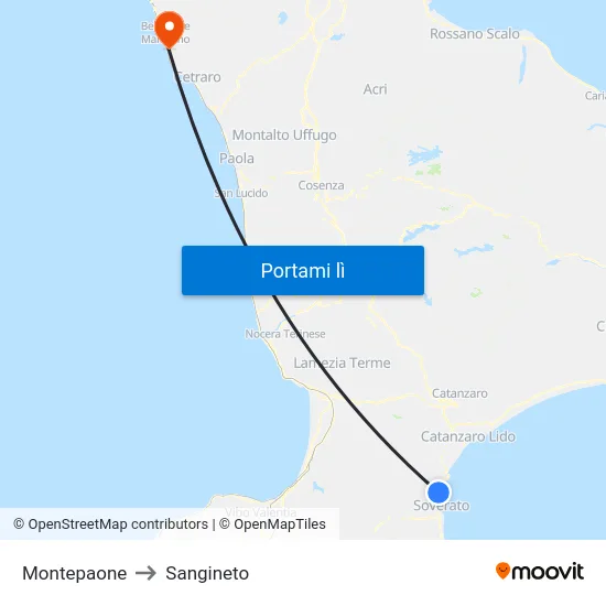Montepaone to Sangineto map