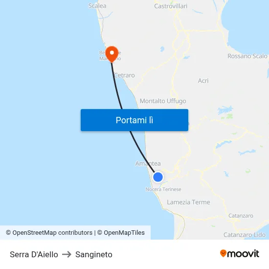 Serra D'Aiello to Sangineto map