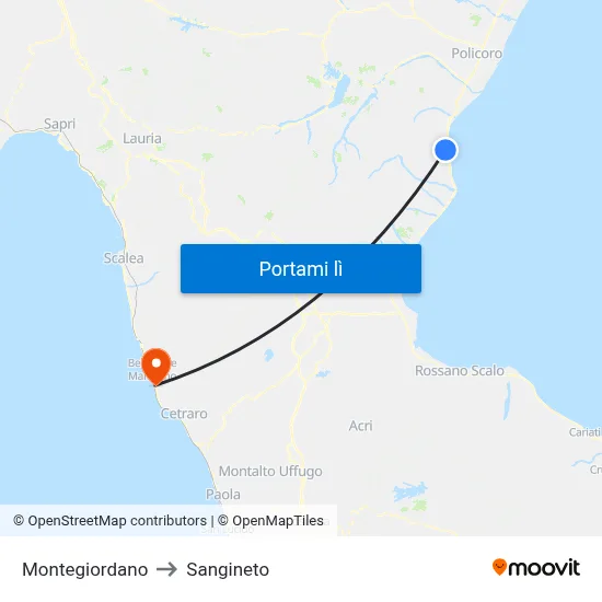 Montegiordano to Sangineto map
