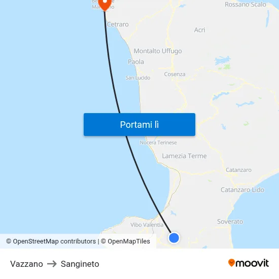 Vazzano to Sangineto map