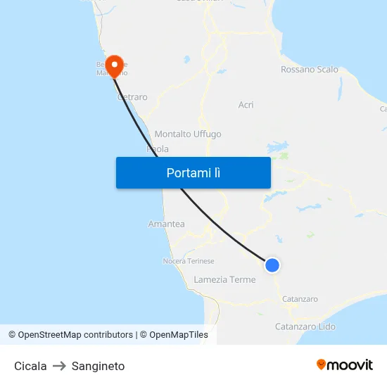 Cicala to Sangineto map