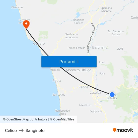 Celico to Sangineto map