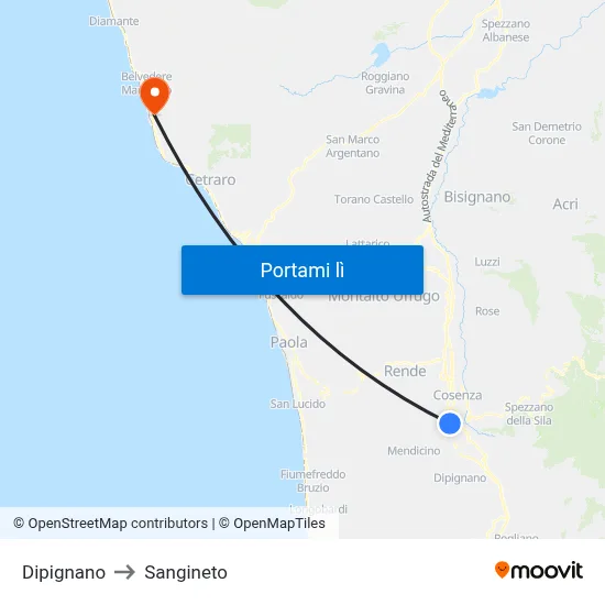 Dipignano to Sangineto map