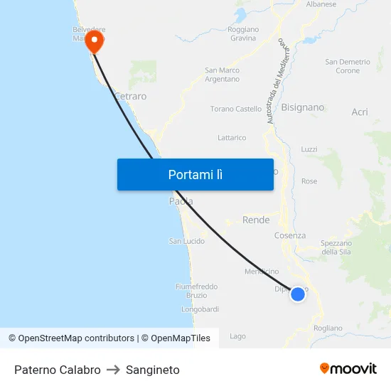 Paterno Calabro to Sangineto map