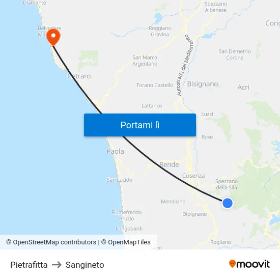 Pietrafitta to Sangineto map