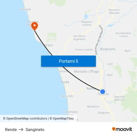 Rende to Sangineto map