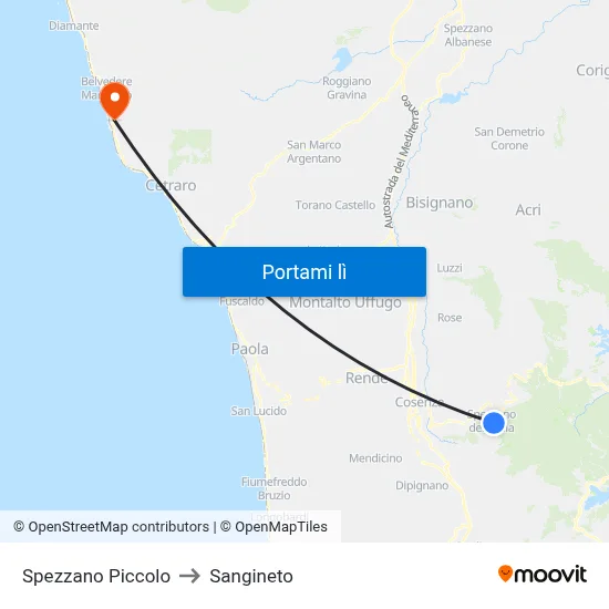 Spezzano Piccolo to Sangineto map