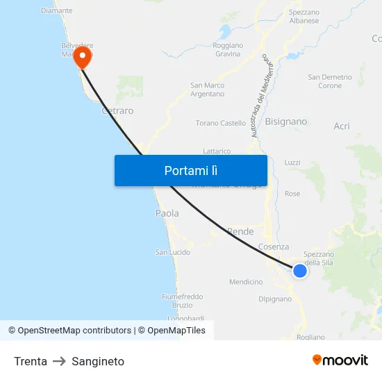 Trenta to Sangineto map