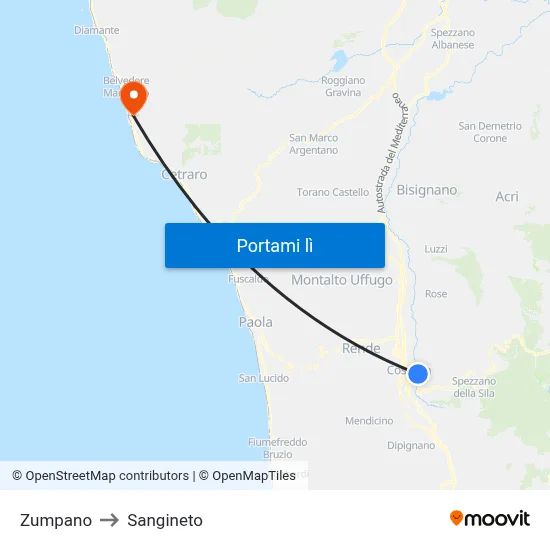 Zumpano to Sangineto map