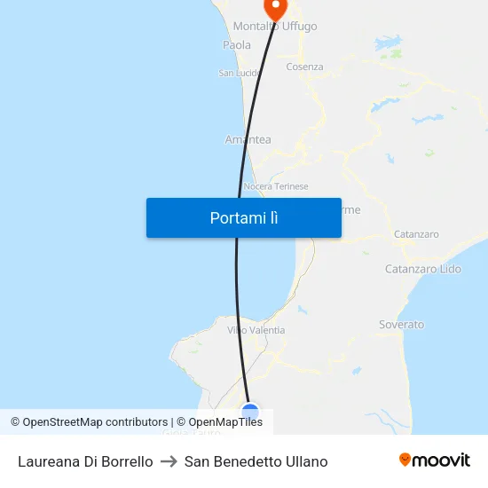 Laureana Di Borrello to San Benedetto Ullano map