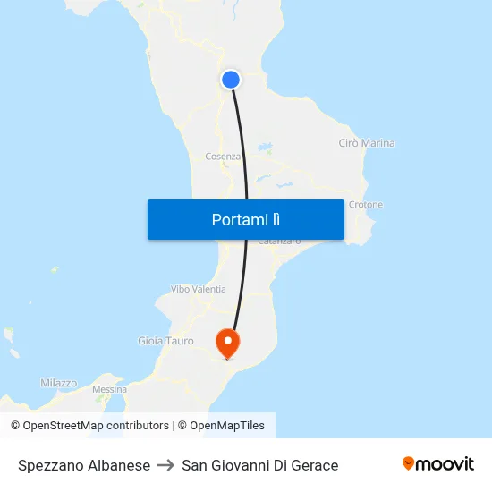 Spezzano Albanese to San Giovanni Di Gerace map
