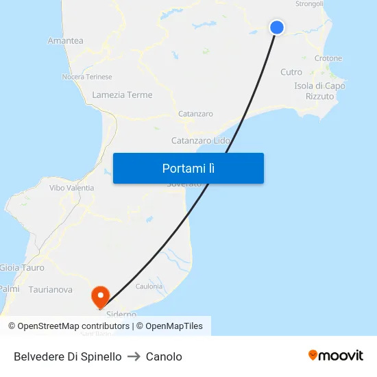 Belvedere Di Spinello to Canolo map