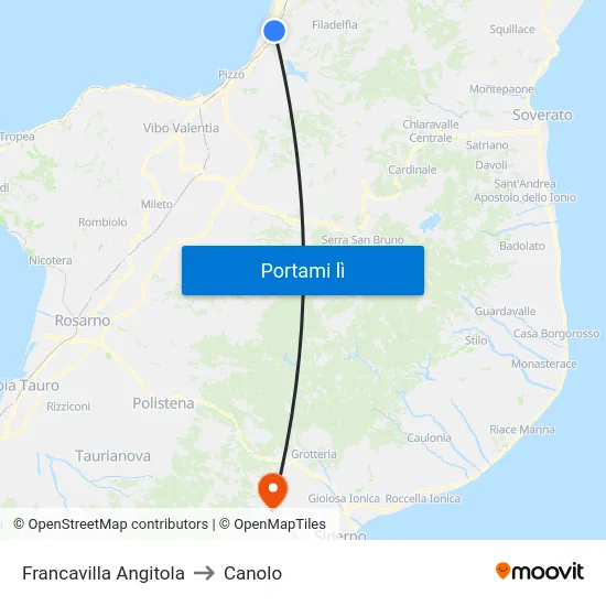Francavilla Angitola to Canolo map