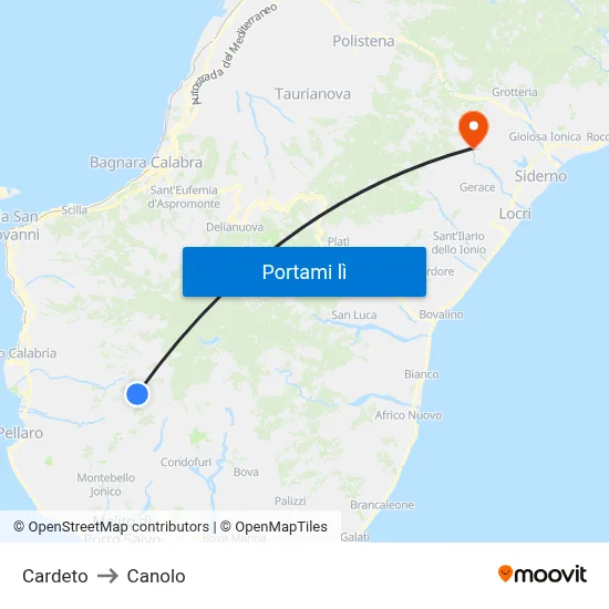 Cardeto to Canolo map