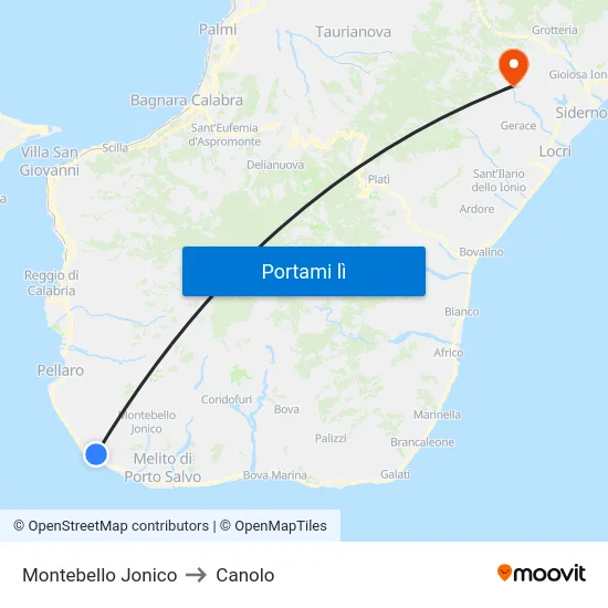 Montebello Jonico to Canolo map