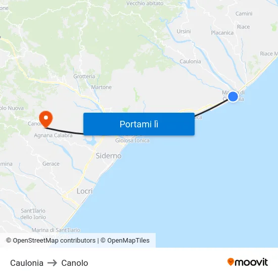 Caulonia to Canolo map