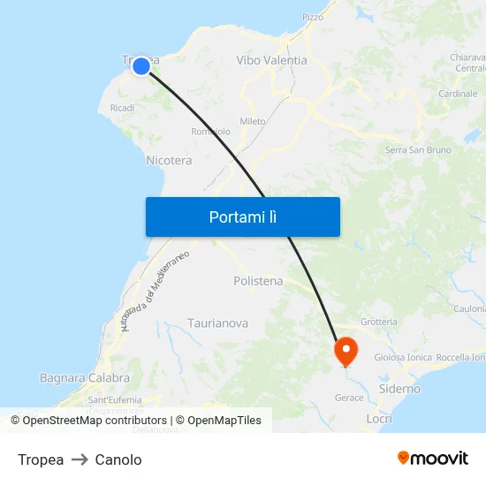 Tropea to Canolo map