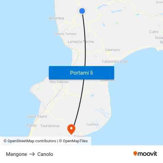 Mangone to Canolo map