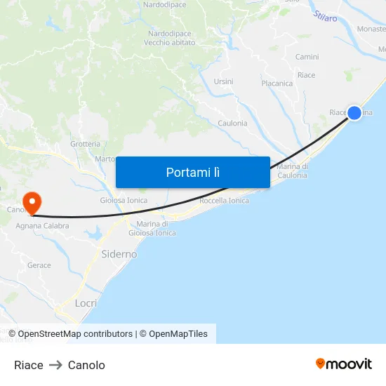 Riace to Canolo map