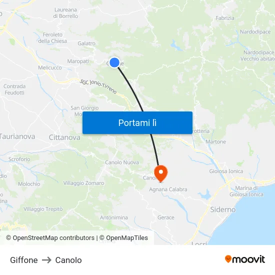 Giffone to Canolo map