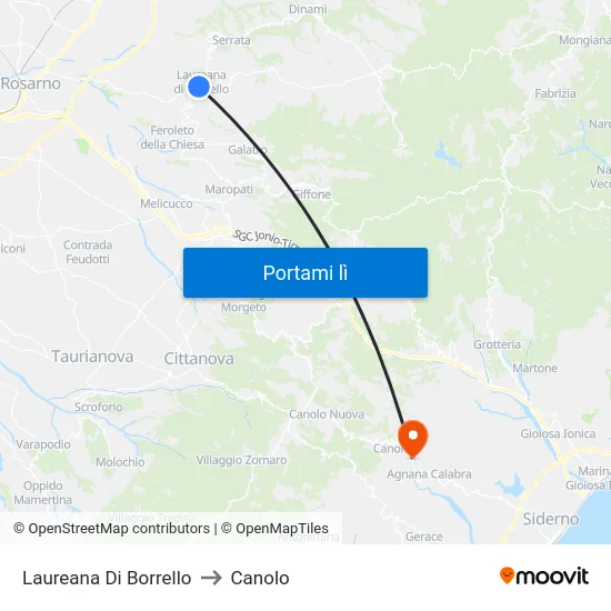 Laureana Di Borrello to Canolo map