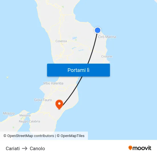 Cariati to Canolo map